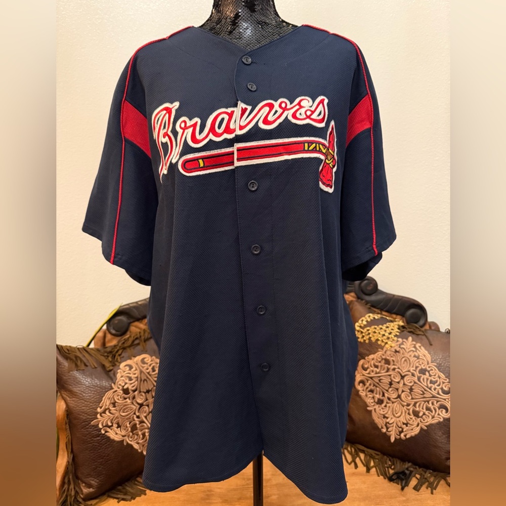 Majestic MLB Vintage Authentic Navy Blue Atlanta Braves Jersey Size 2XL